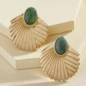 Fan-shaped Inlaid Natural Turquoise Earrings - Image 1