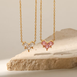 Lustrous Heart – 18K Gold-Plated Zircon Necklace - Image 2