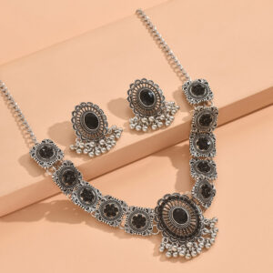 Twilight Tassel- Retro Ball Tassel Shiny Diamond Flowers Necklace Suit - Image 6