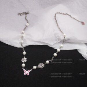 PearlWing – Butterfly & Pearl Titanium Steel Necklace - Image 1