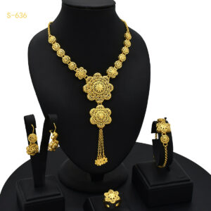 24K Gold Plated Arabic Women's Bridal Jewelry Suit - Image 5