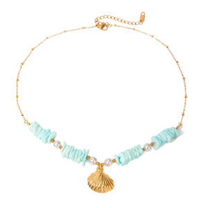 Mint Pearl Drift - Mint Green Shell Patch Pearl Shell Pendant Necklace Jewelry - Image 6