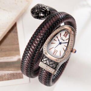 Viper Glint - Snake Watch Fashion Quartz Watch Diamond Leather Strap - Image 3