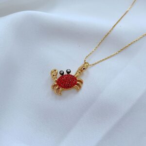 Marine Life Cute Little Crab Shape Asymmetric Stud Earrings Necklace - Image 4