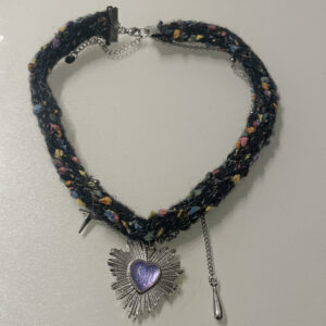 Violet Embrace - Purple Heart Tassel Wool Choker Necklace - Image 3