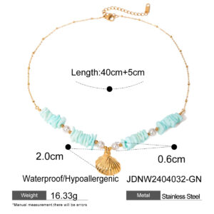 Mint Pearl Drift - Mint Green Shell Patch Pearl Shell Pendant Necklace Jewelry - Image 5