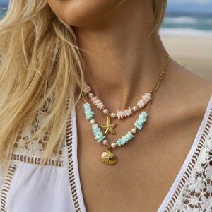 Mint Pearl Drift - Mint Green Shell Patch Pearl Shell Pendant Necklace Jewelry - Image 1