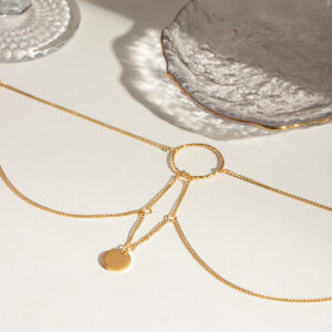 Golden Axis - 18K Gold Plated Stainless Steel Irregular Geometric Hanging Ring Necklace - Image 2