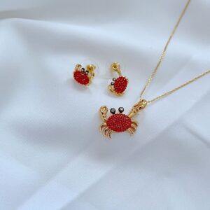 Marine Life Cute Little Crab Shape Asymmetric Stud Earrings Necklace - Image 1