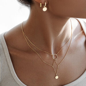 Golden Axis - 18K Gold Plated Stainless Steel Irregular Geometric Hanging Ring Necklace - Image 1