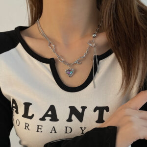 Plum Whisper—Colored Loving Heart Stitching Tassel Necklace - Image 3
