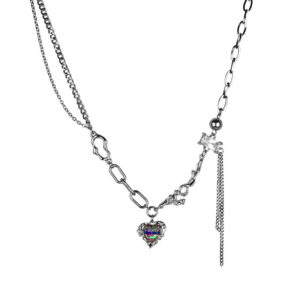 Plum Whisper—Colored Loving Heart Stitching Tassel Necklace - Image 4