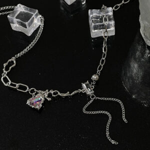 Plum Whisper—Colored Loving Heart Stitching Tassel Necklace - Image 2