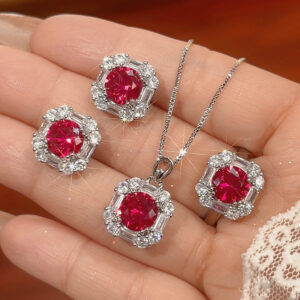 Ruby Crown Set - Minority Simple Fashion silver-plated zircon Jewelry Suit - Image 1