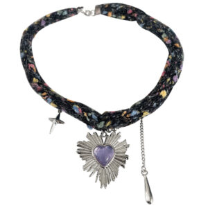 Violet Embrace - Purple Heart Tassel Wool Choker Necklace - Image 4