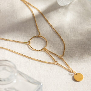 Golden Axis - 18K Gold Plated Stainless Steel Irregular Geometric Hanging Ring Necklace - Image 3