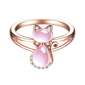 Blush Whiskers - Rose Gold Plated Crystal Cute Animal Cat Ring Hibiscus Stone Crystal Diamond Ring Women Party Jewelry For Pet Lovers - Image 5