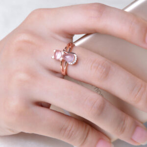 Blush Whiskers - Rose Gold Plated Crystal Cute Animal Cat Ring Hibiscus Stone Crystal Diamond Ring Women Party Jewelry For Pet Lovers - Image 2