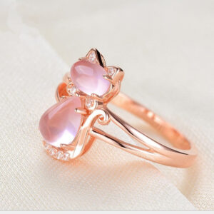 Blush Whiskers - Rose Gold Plated Crystal Cute Animal Cat Ring Hibiscus Stone Crystal Diamond Ring Women Party Jewelry For Pet Lovers - Image 4