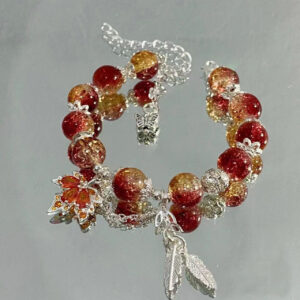 Crimson Maple Glow - Maple Leaf Red Burst Beaded Bracelet - Image 3