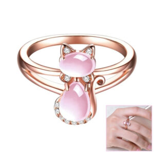 Blush Whiskers - Rose Gold Plated Crystal Cute Animal Cat Ring Hibiscus Stone Crystal Diamond Ring Women Party Jewelry For Pet Lovers - Image 3