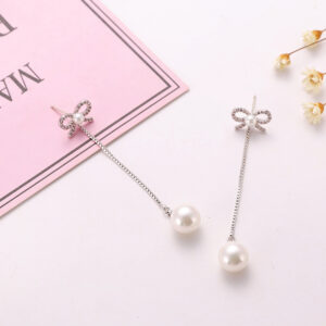 Twilight Bowdrop Earrings - Sterling Silver Needle Bow Earrings Long Pendant Pearl Hypoallergenic Earrings Copper Jewelry Two Ways - Image 3