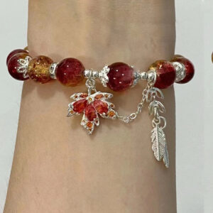 Crimson Maple Glow - Maple Leaf Red Burst Beaded Bracelet - Image 4