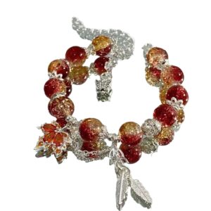 Crimson Maple Glow - Maple Leaf Red Burst Beaded Bracelet - Image 2