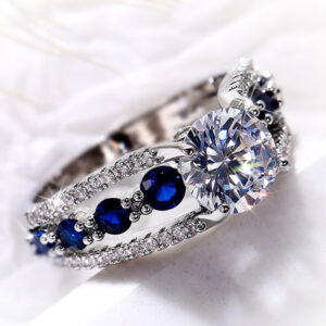 Sapphire Serenade - Hollow Sapphire Blue Zircon Ring for Women - Image 1