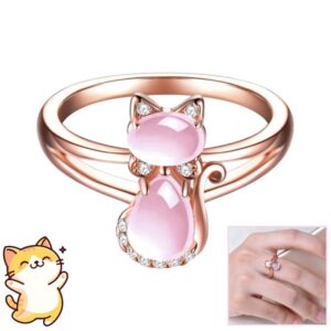 Blush Whiskers - Rose Gold Plated Crystal Cute Animal Cat Ring Hibiscus Stone Crystal Diamond Ring Women Party Jewelry For Pet Lovers - Image 1